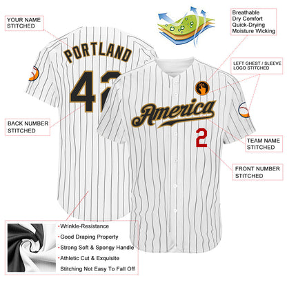 Custom White Black Pinstripe Black Old Gold-Red Authentic Baseball Jersey - Sky-Custom