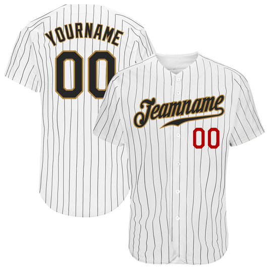 Custom White Black Pinstripe Black Old Gold-Red Authentic Baseball Jersey - Sky-Custom