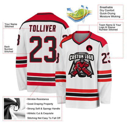 Custom White Black-Red Hockey Jersey - Sky-Custom