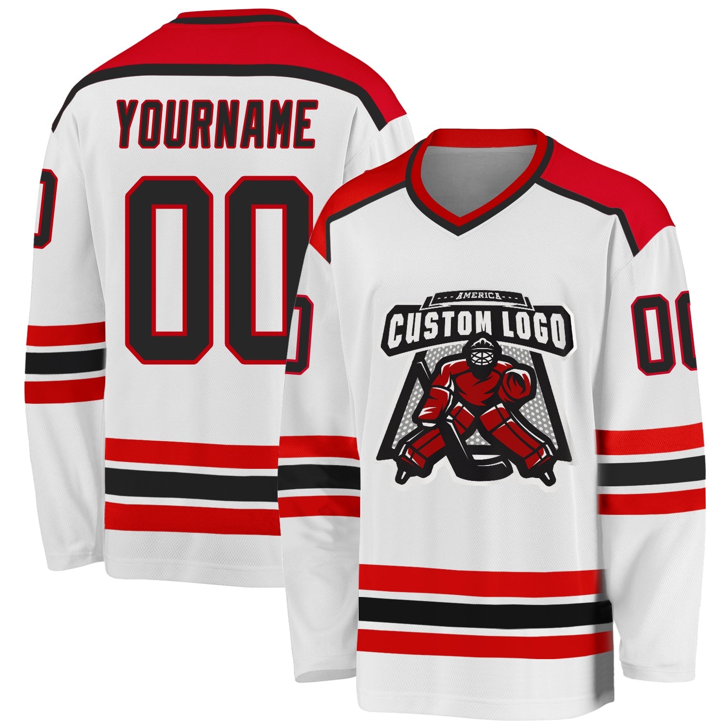 Custom White Black-Red Hockey Jersey - Sky-Custom