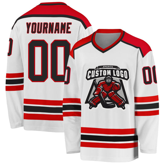 Custom White Black-Red Hockey Jersey - Sky-Custom