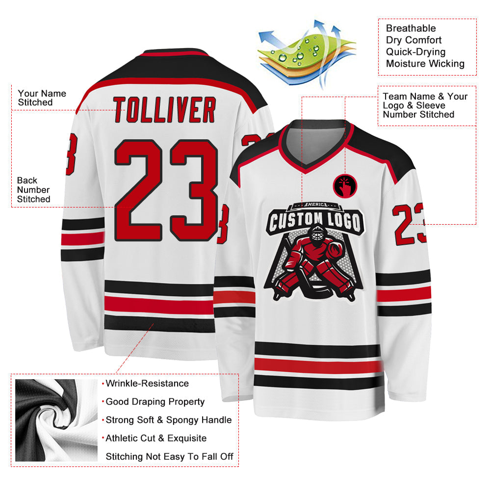 Custom White Red-Black Hockey Jersey - Sky-Custom