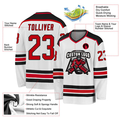 Custom White Red-Black Hockey Jersey - Sky-Custom