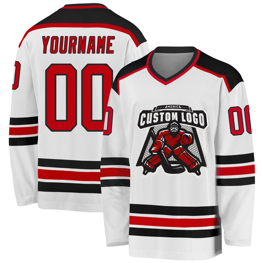 Custom White Red-Black Hockey Jersey - Sky-Custom