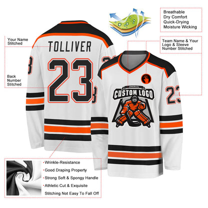 Custom White Black-Orange Hockey Jersey - Sky-Custom