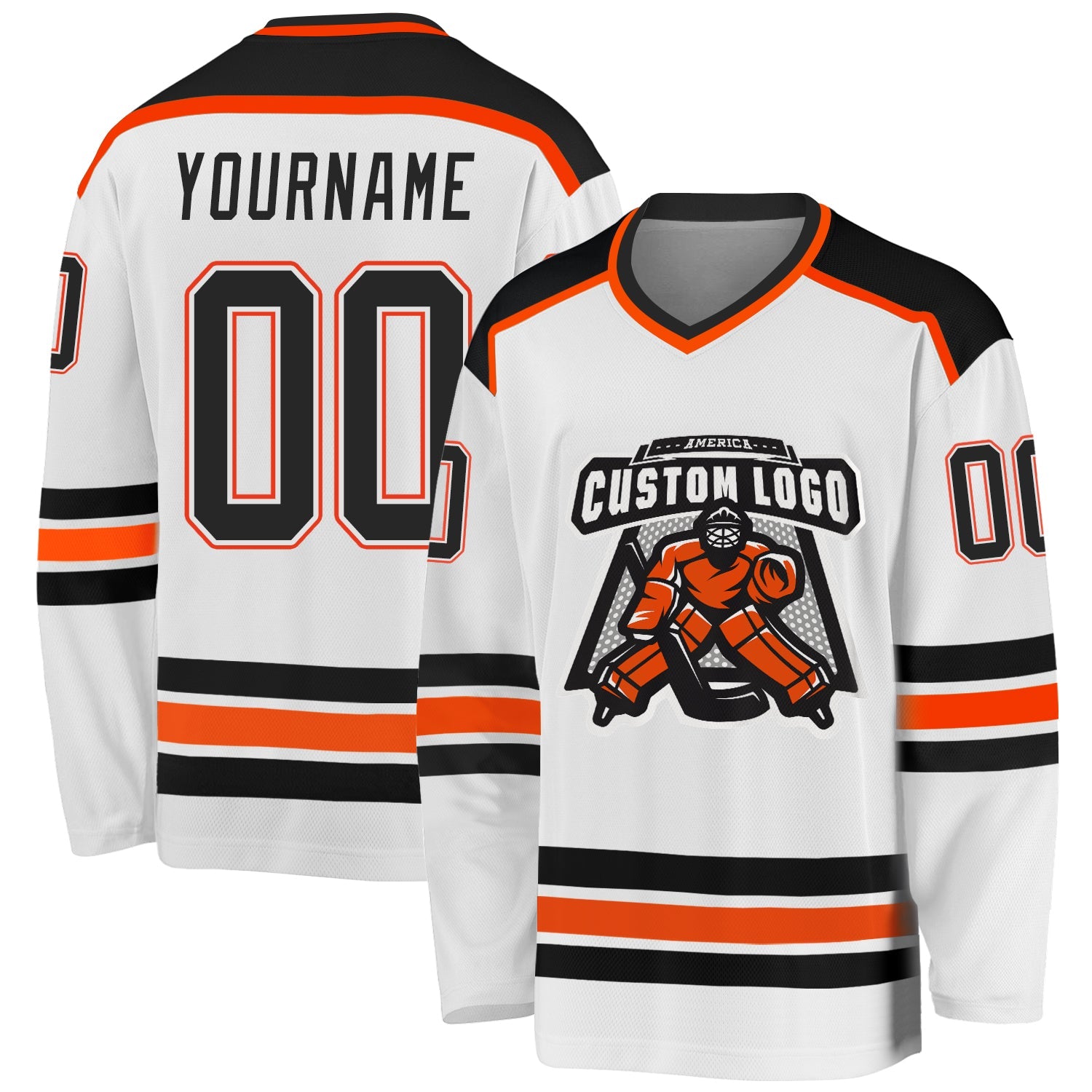 Custom White Black-Orange Hockey Jersey - Sky-Custom