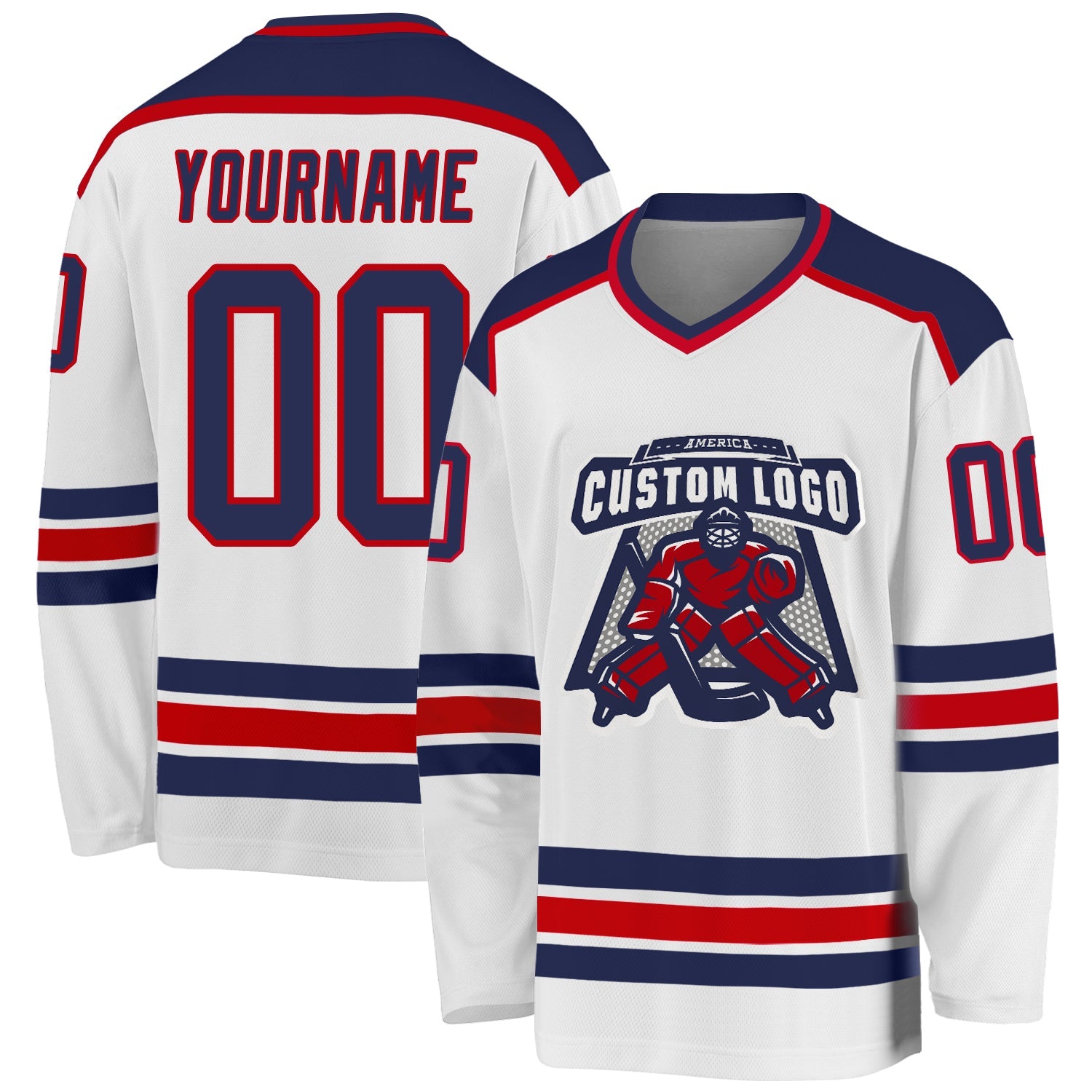 Custom White Navy-Red Hockey Jersey - Sky-Custom