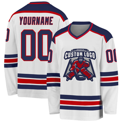 Custom White Navy-Red Hockey Jersey - Sky-Custom