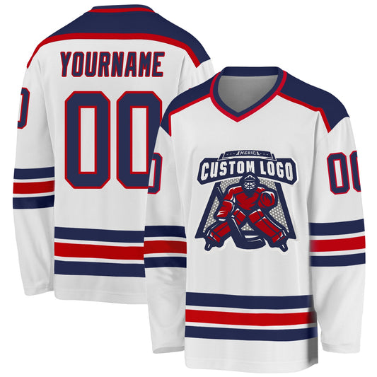 Custom White Navy-Red Hockey Jersey - Sky-Custom