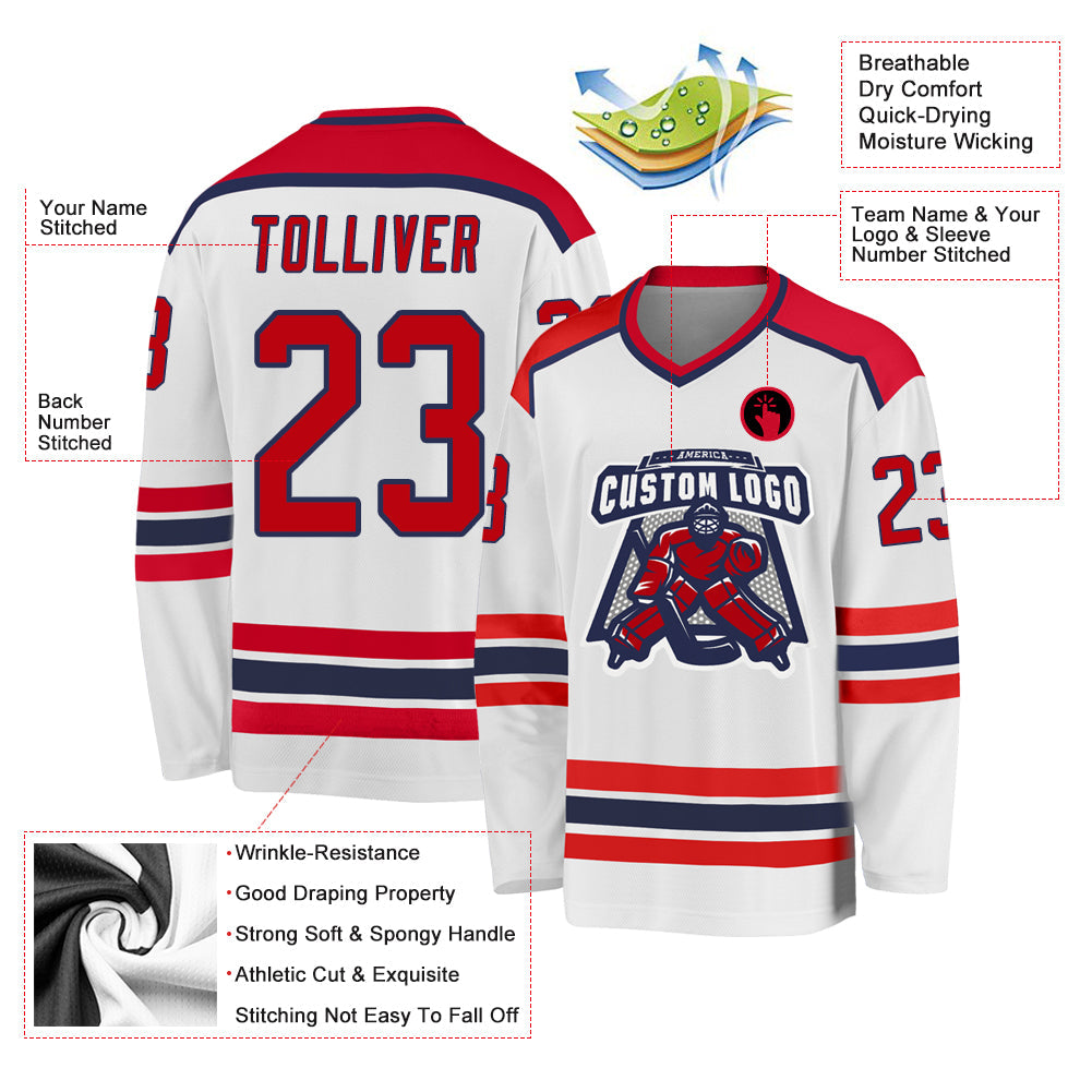 Custom White Red-Navy Hockey Jersey - Sky-Custom