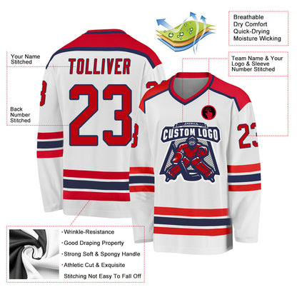 Custom White Red-Navy Hockey Jersey - Sky-Custom