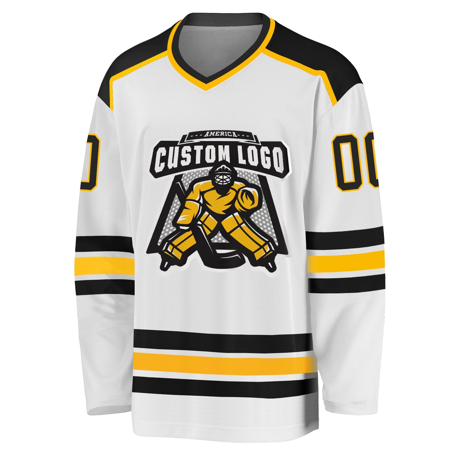 Custom White Black-Gold Hockey Jersey - Sky-Custom
