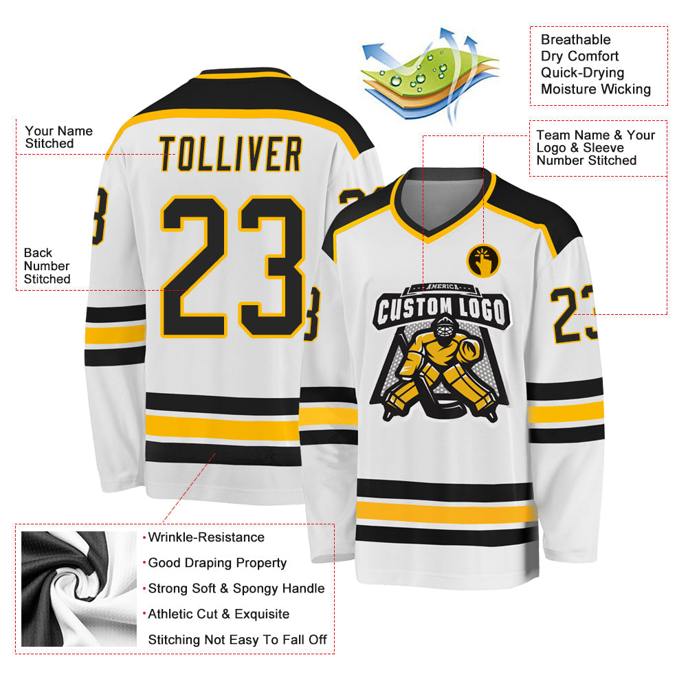 Custom White Black-Gold Hockey Jersey - Sky-Custom