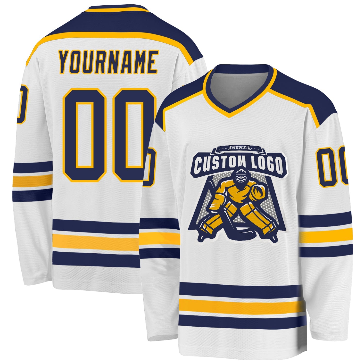 Custom White Navy-Gold Hockey Jersey - Sky-Custom