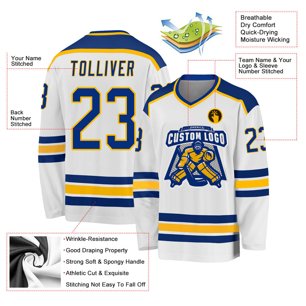 Custom White Royal-Gold Hockey Jersey - Sky-Custom