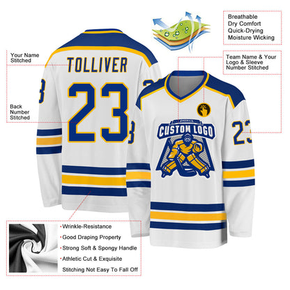 Custom White Royal-Gold Hockey Jersey - Sky-Custom