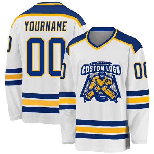 Custom White Royal-Gold Hockey Jersey - Sky-Custom