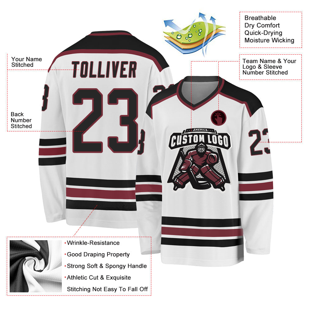 Custom White Black-Burgundy Hockey Jersey - Sky-Custom