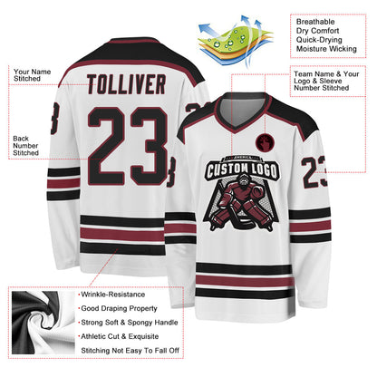 Custom White Black-Burgundy Hockey Jersey - Sky-Custom
