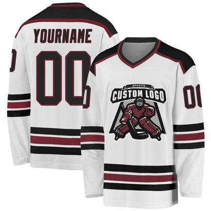 Custom White Black-Burgundy Hockey Jersey - Sky-Custom
