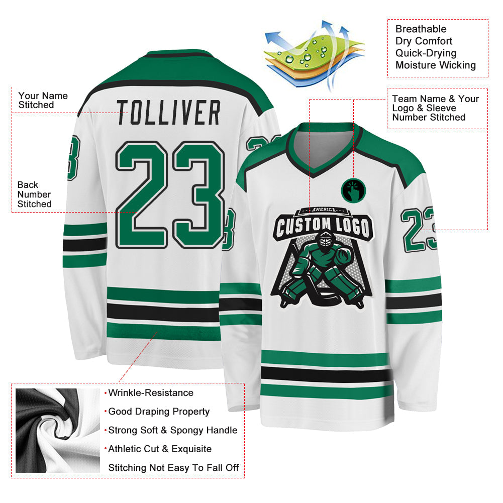 Custom White Kelly Green-Black Hockey Jersey - Sky-Custom