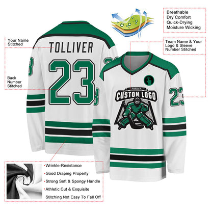 Custom White Kelly Green-Black Hockey Jersey - Sky-Custom