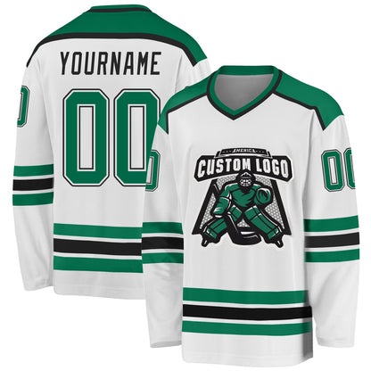 Custom White Kelly Green-Black Hockey Jersey - Sky-Custom