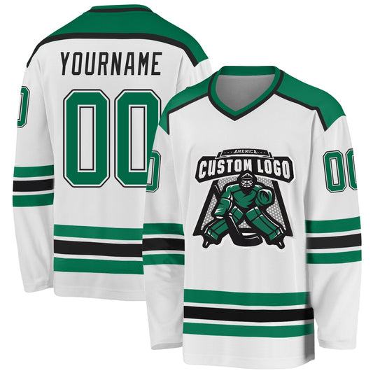 Custom White Kelly Green-Black Hockey Jersey - Sky-Custom