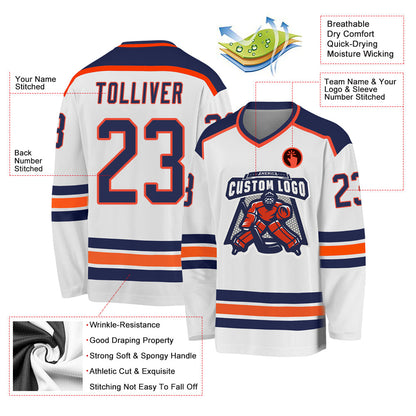 Custom White Navy-Orange Hockey Jersey - Sky-Custom