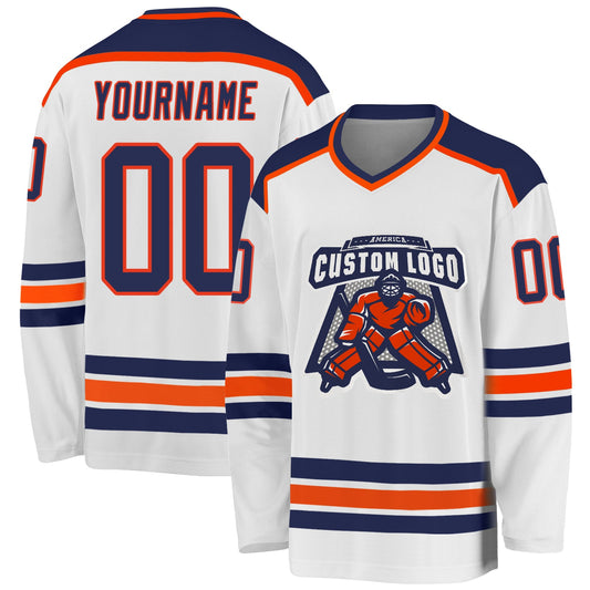 Custom White Navy-Orange Hockey Jersey - Sky-Custom