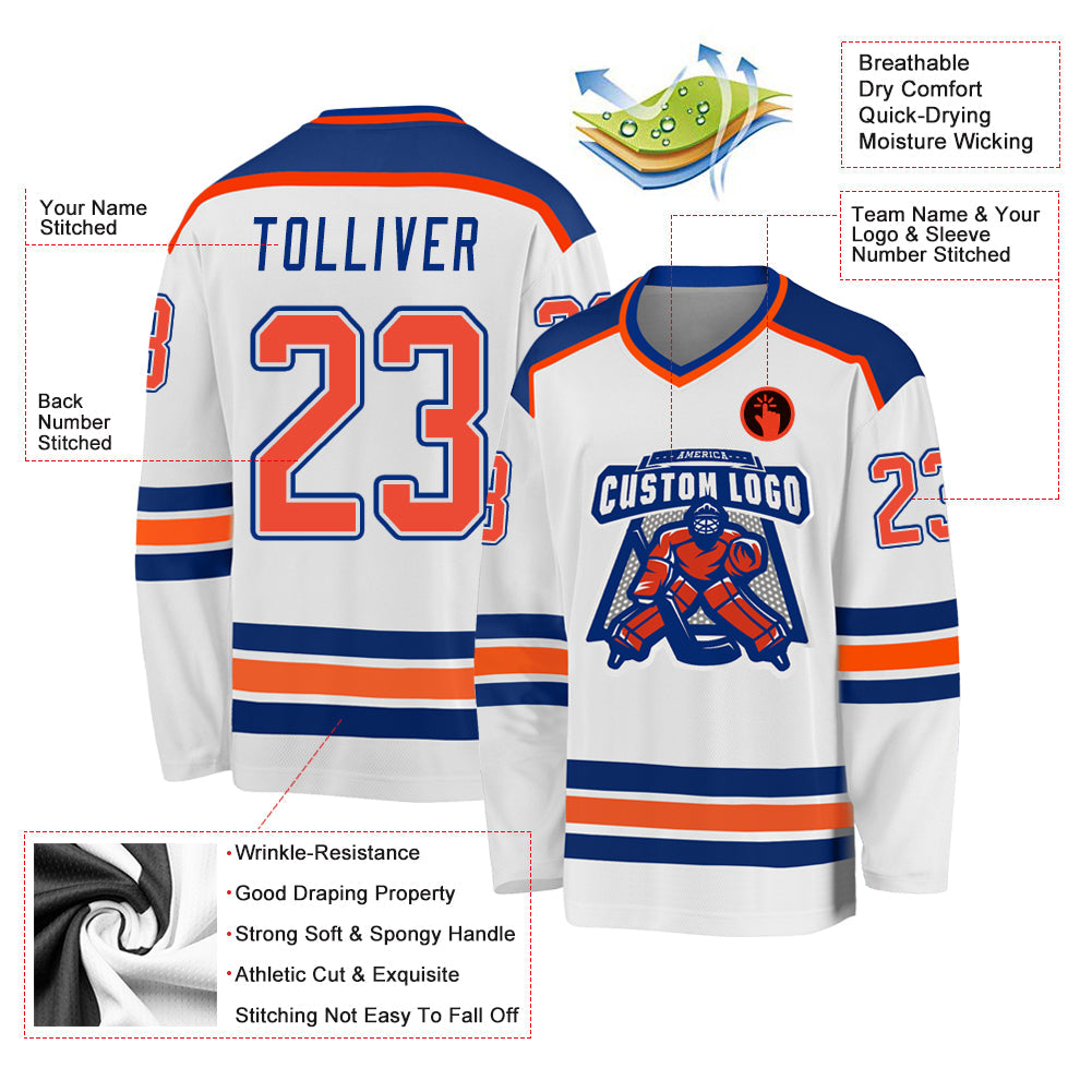 Custom White Orange-Royal Hockey Jersey - Sky-Custom