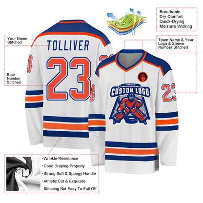Custom White Orange-Royal Hockey Jersey - Sky-Custom