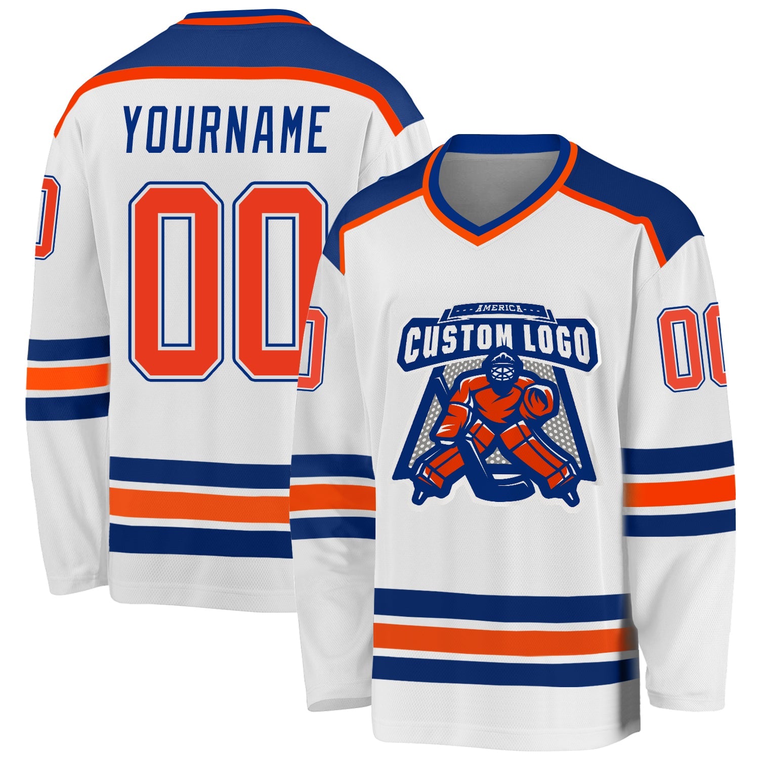 Custom White Orange-Royal Hockey Jersey - Sky-Custom