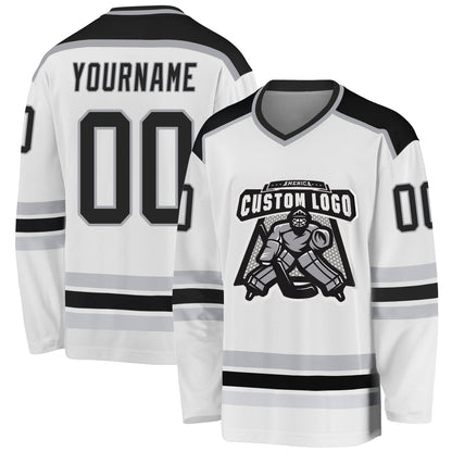 Custom White Black-Gray Hockey Jersey - Sky-Custom
