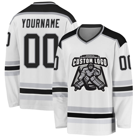 Custom White Black-Gray Hockey Jersey - Sky-Custom