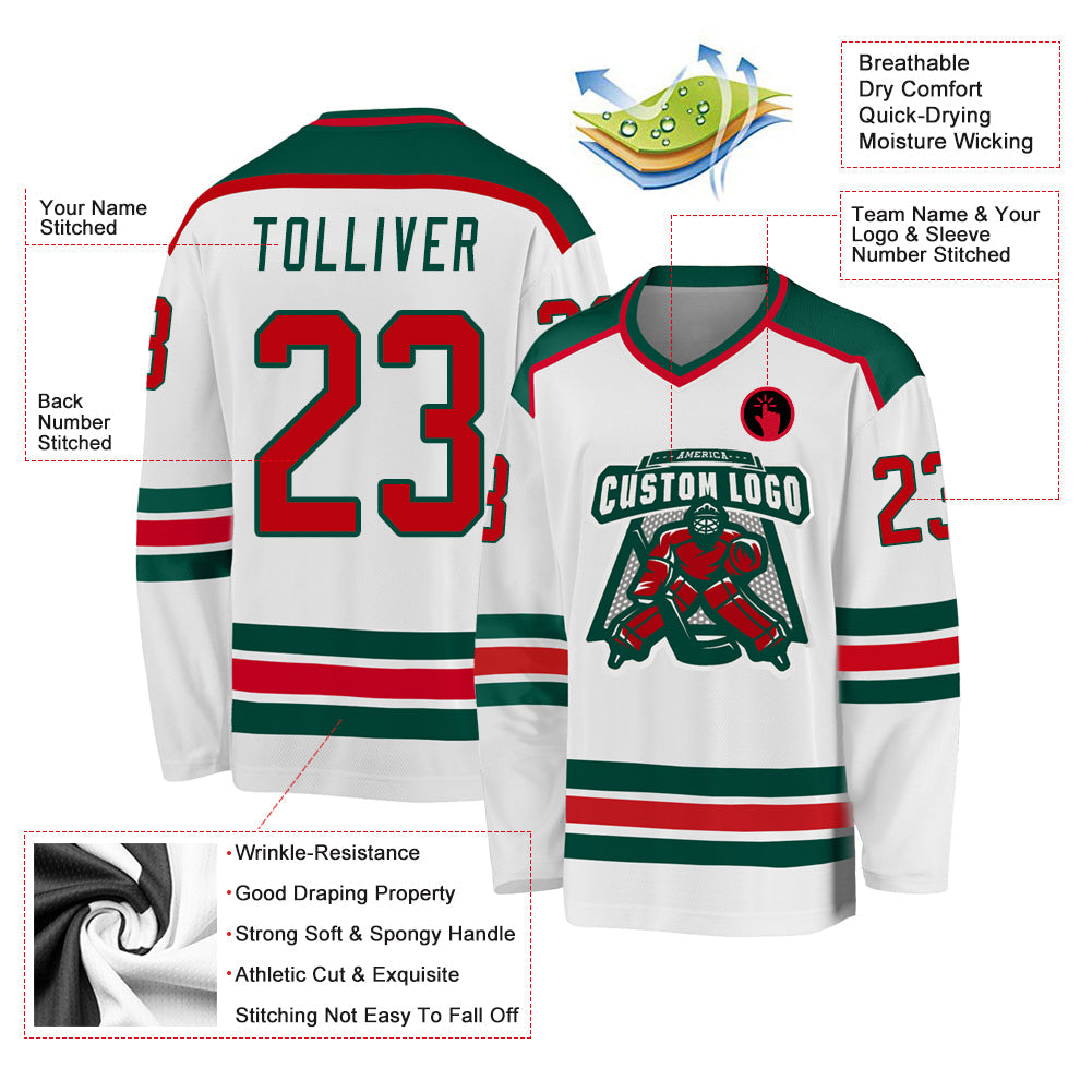 Custom White Red-Green Hockey Jersey - Sky-Custom