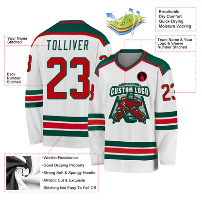 Custom White Red-Green Hockey Jersey - Sky-Custom