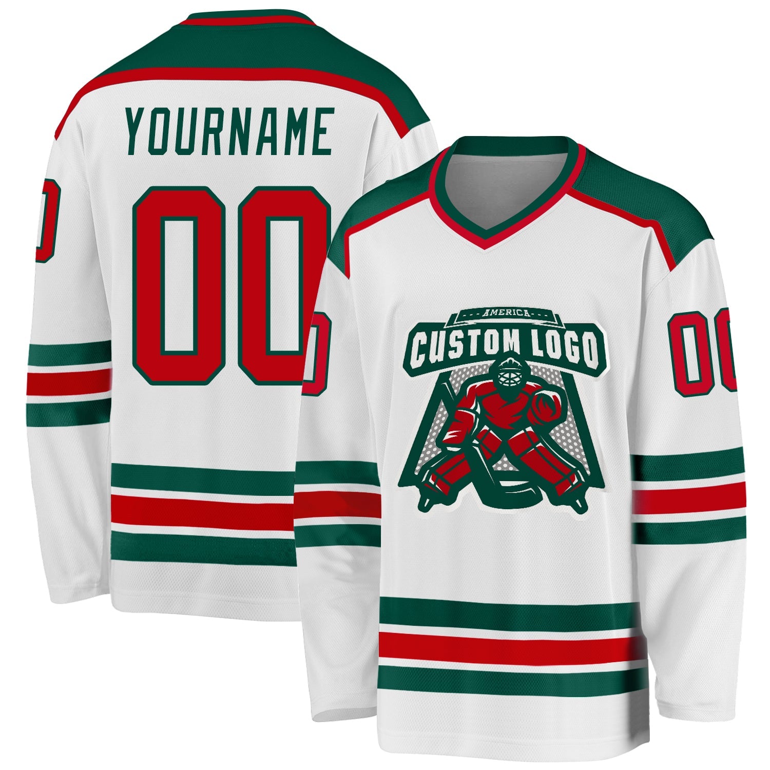 Custom White Red-Green Hockey Jersey - Sky-Custom