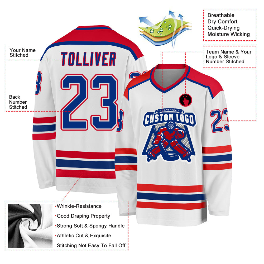 Custom White Royal-Red Hockey Jersey - Sky-Custom