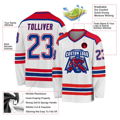 Custom White Royal-Red Hockey Jersey - Sky-Custom