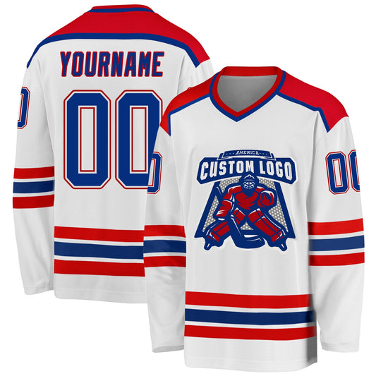 Custom White Royal-Red Hockey Jersey - Sky-Custom