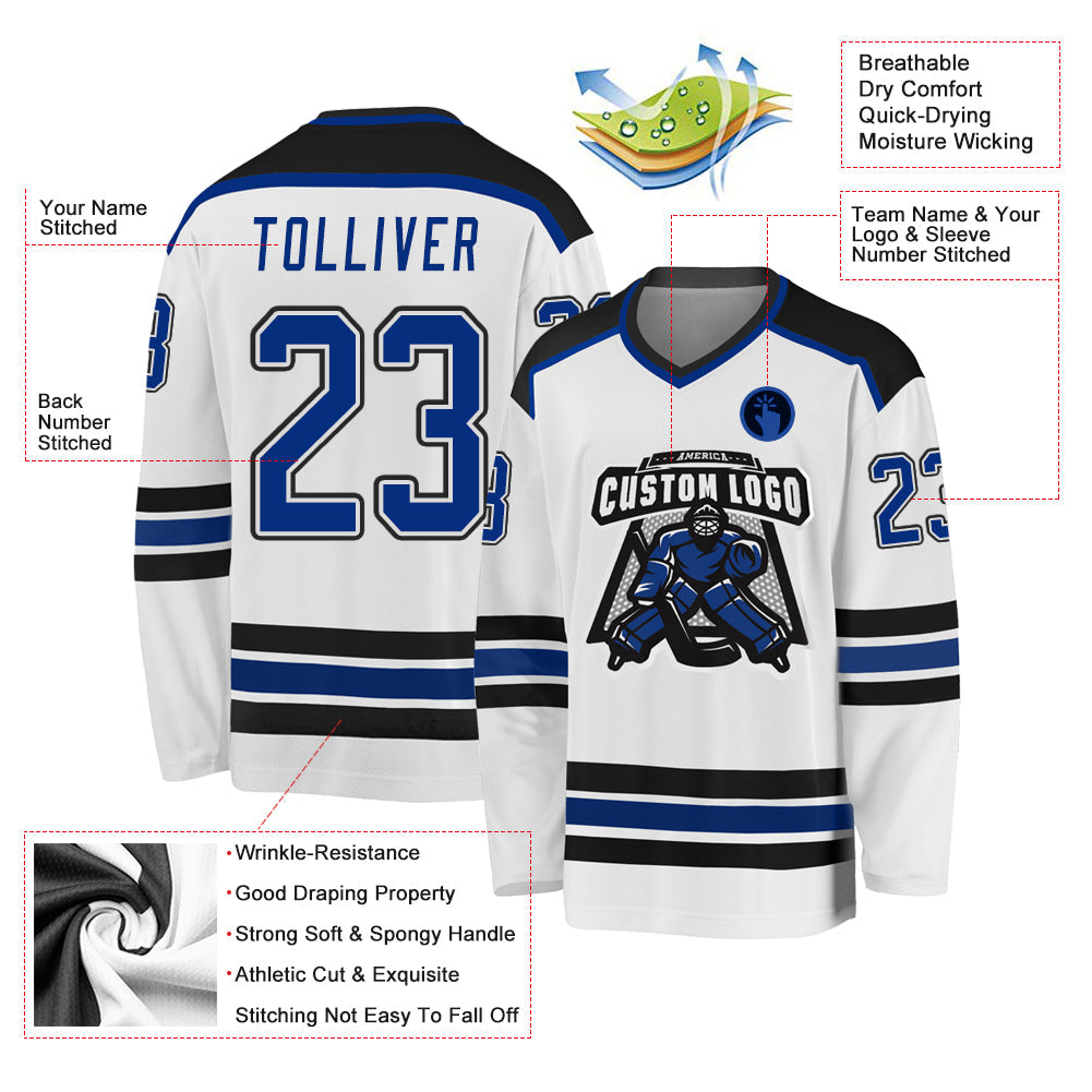 Custom White Royal-Black Hockey Jersey - Sky-Custom