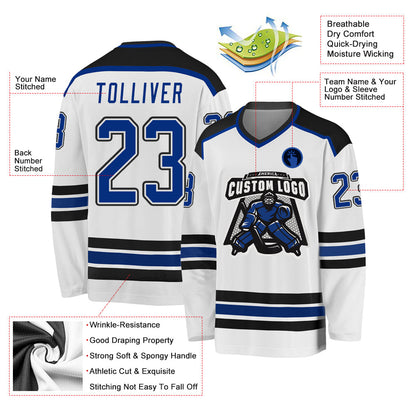 Custom White Royal-Black Hockey Jersey - Sky-Custom
