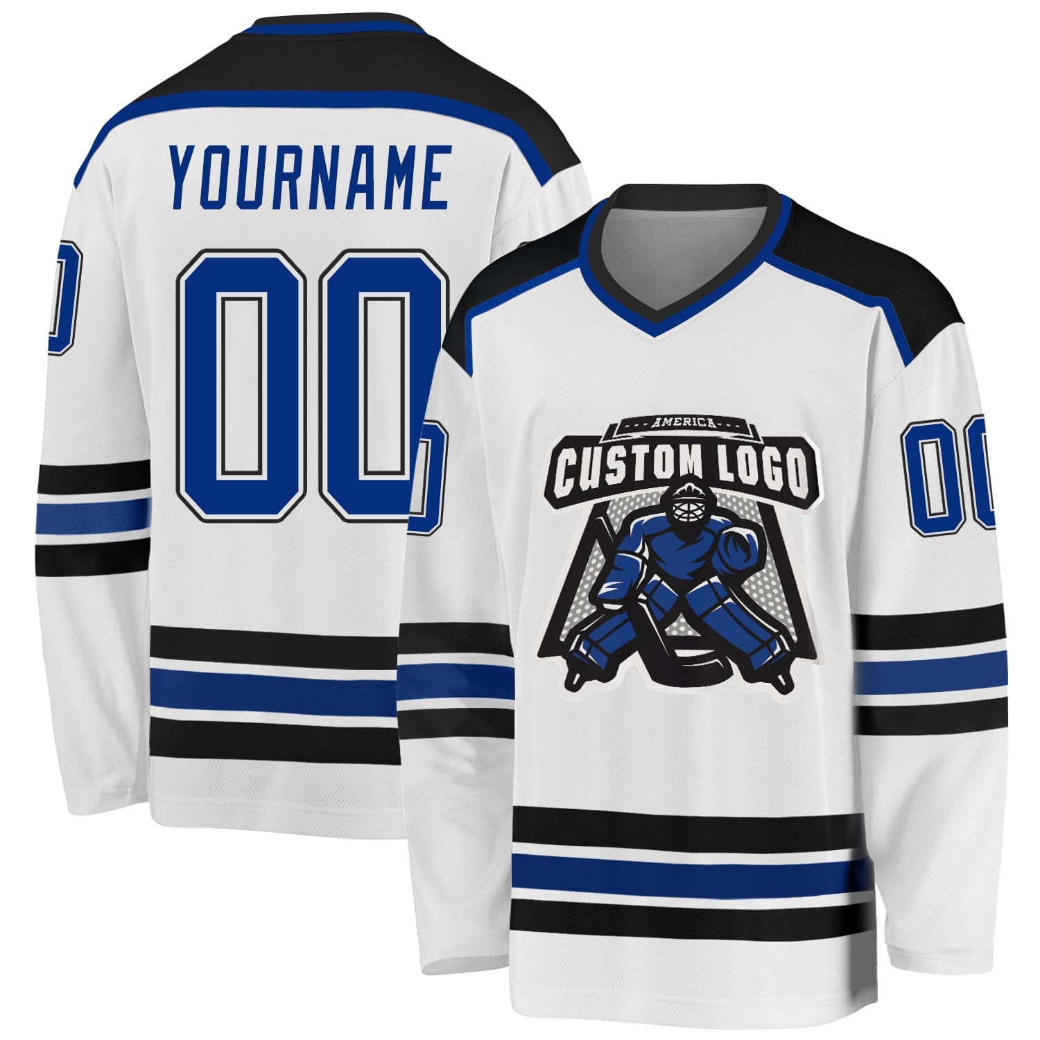 Custom White Royal-Black Hockey Jersey - Sky-Custom