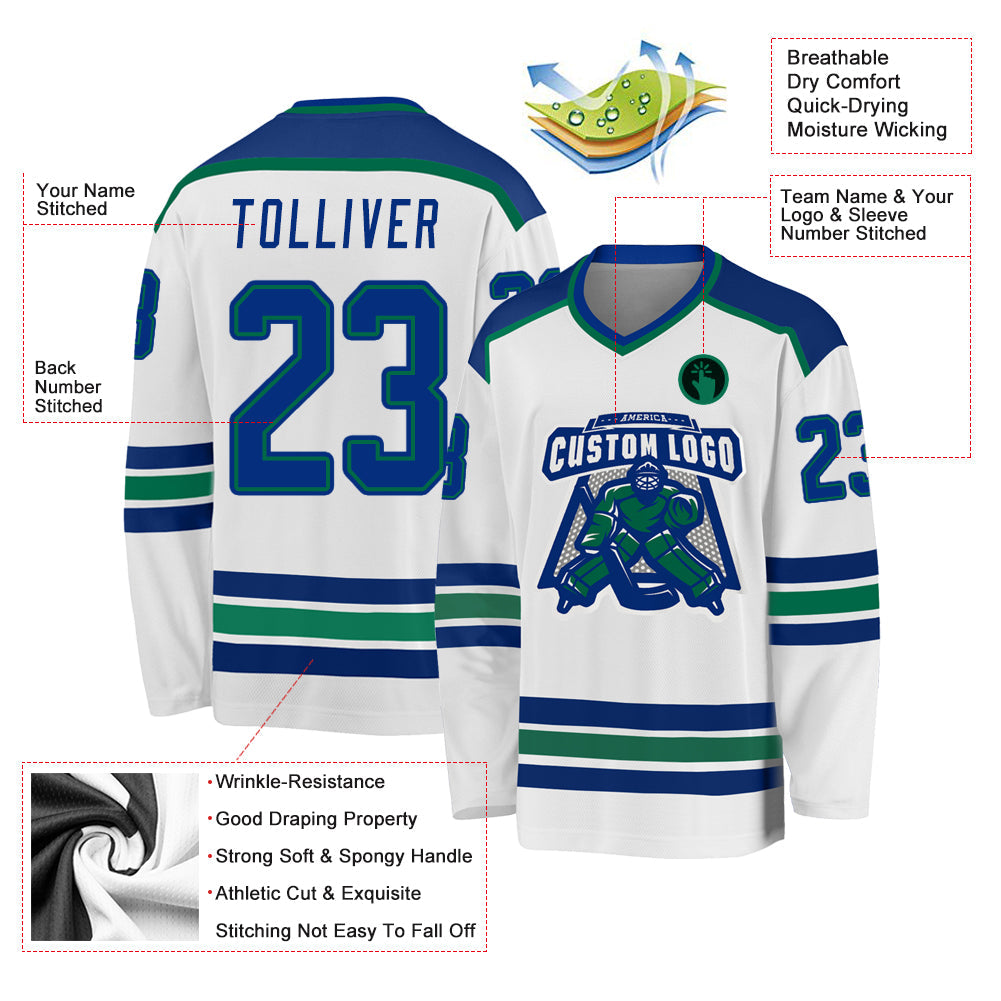 Custom White Royal-Kelly Green Hockey Jersey - Sky-Custom