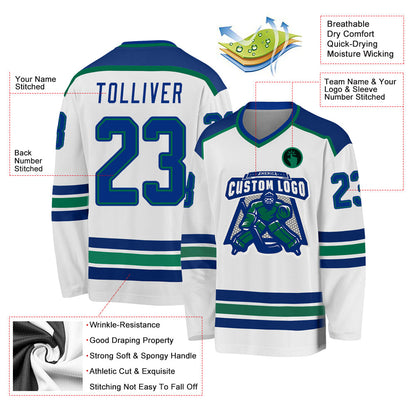 Custom White Royal-Kelly Green Hockey Jersey - Sky-Custom