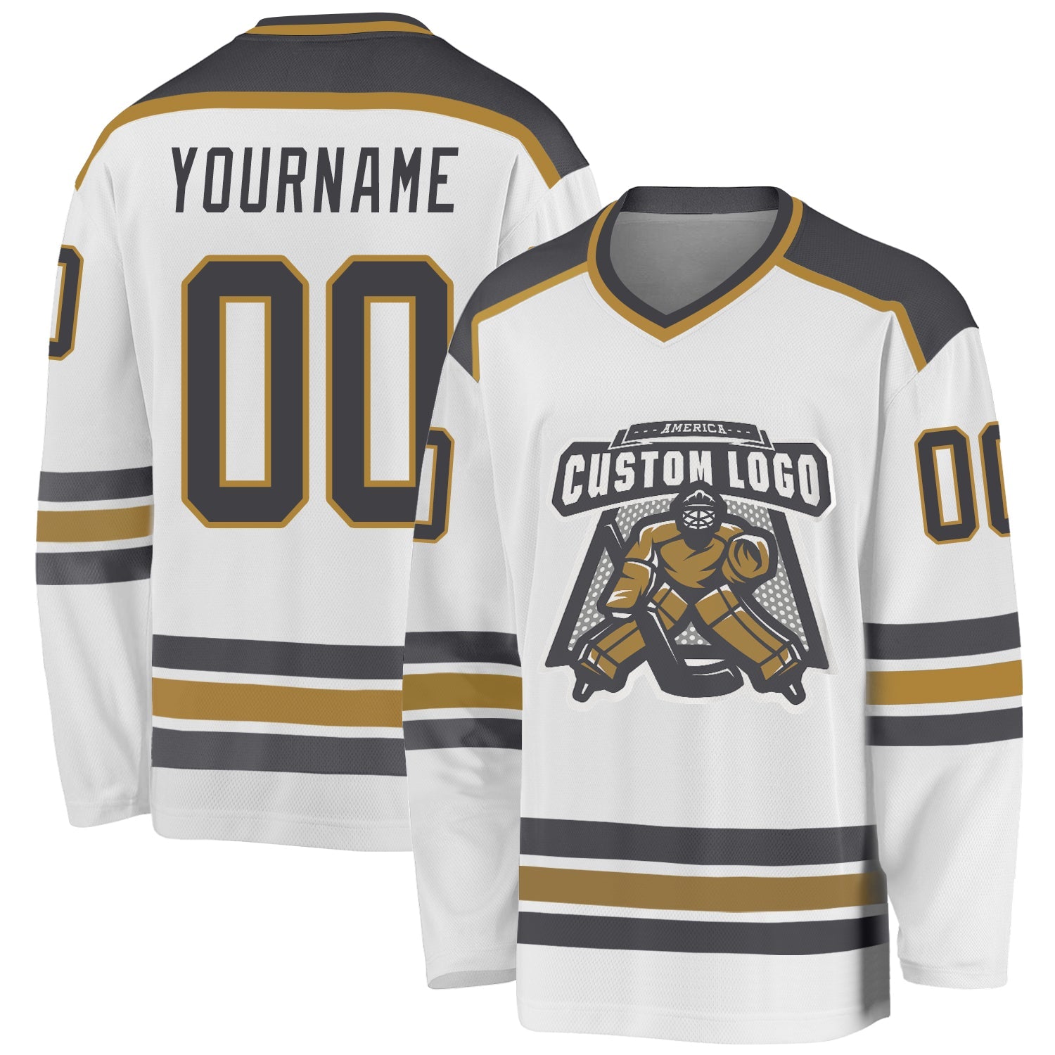 Custom White Steel Gray-Old Gold Hockey Jersey - Sky-Custom