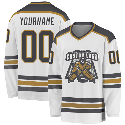 Custom White Steel Gray-Old Gold Hockey Jersey - Sky-Custom