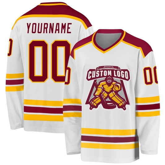 Custom White Maroon-Gold Hockey Jersey - Sky-Custom