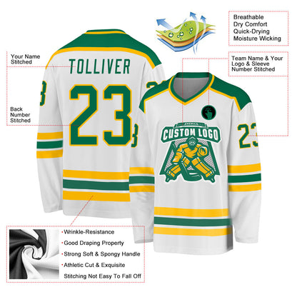 Custom White Kelly Green-Gold Hockey Jersey - Sky-Custom